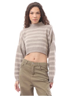 Buy Dark Beige Slip On Striped Cropped Pullover in Egypt