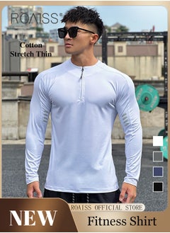 Buy Men Quick Dry and Breathable Round Neck Sweatshirt with Quarter Zip Long Sleeve Athletic Shirts Slim Fit Top for Running Basketball Workout Gym in UAE