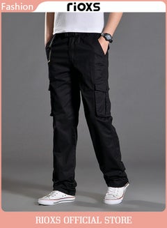Buy Men's Cargo Pants Elastic Waist Drawstring Trousers Full Length Breathable Pants With Multi Pockets in UAE