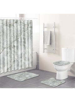 Buy 4-Piece Water-resistant Shower Curtain & Lid Toilet Cover Pedestal Rug Non-slip Bath Mat Bathroom Decoration Accessories in UAE