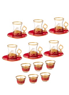 Buy Turkish tea and coffee set 18 pieces consisting of 6 teacups + 6 tea saucers + 6 Saudi coffee cups in Saudi Arabia