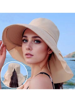 Buy Women's sun hat, wide brim, UV resistant sun hat, summer beach foldable sun hat in Saudi Arabia