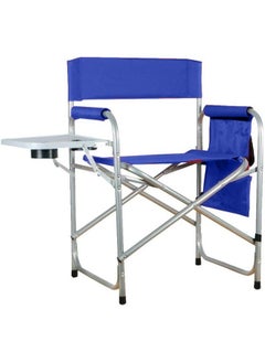 Buy Folding chair with storage pocket and side table with two cup slots for camping and trekking, blue in Saudi Arabia