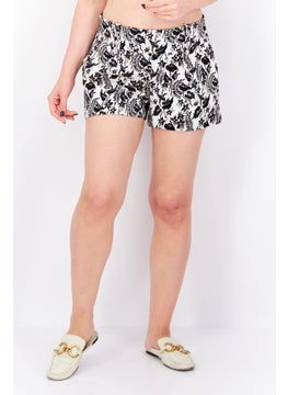 Buy Women Floral High Waist Basic Short, Black/White in UAE