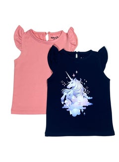 Buy Pink and Blue Unicorn cotton t-shirts (2-Pack) in Egypt