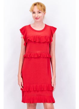 Buy Women Textured Ruffle Sleeve Mini Casual Dress, Red in Saudi Arabia