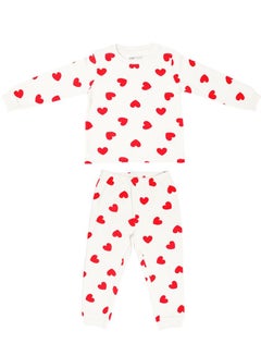 Buy AIKO-Girls Red Heart Print Long Two Piece Pyjama Set-18-24M in UAE