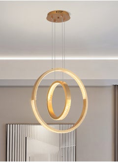 Buy Modern LED Chandelier Dining Room, Gold 2 Circular Rings LED Chandelier Light for Dining Room Table, Kitchen Table, Adjustable Color Temperature Acrylic Chandelier Lamp in UAE