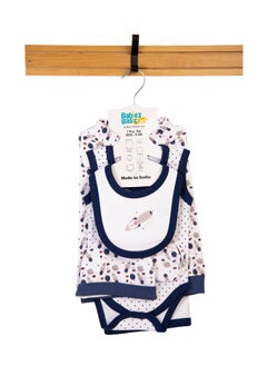 Buy 7 Piece Unisex 100% Cotton Gift Set Include Bib, Blanket, Mitten, Cap, Romper, Top And Bottom Set, Blue in UAE