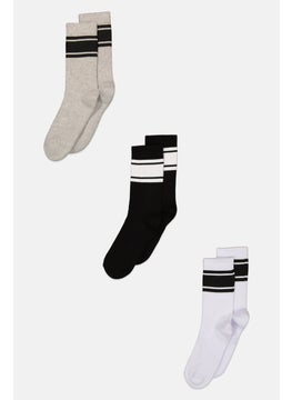 Buy Men 3 Pair Knitted Cushion Crew Sports Socks, White/Grey Combo in UAE