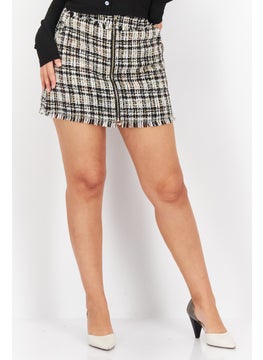 Buy Women Knitted Check Mini Skirts, White/Black Combo in UAE