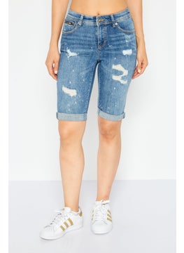 اشتري Women Washed Rip Denim Short, Blue في الامارات