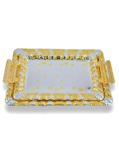 Buy 2-Piece Rectangular Luxury Serving Tray, Large 48cm x 34cm & Medium 41cm x 29cm, Steel, Silver & Gold in UAE