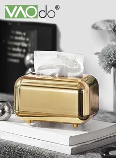 Buy Light Luxury Tissue Box Holder Magnetic Bottom Silver-plated With Spring Tissue Holder Gold in UAE