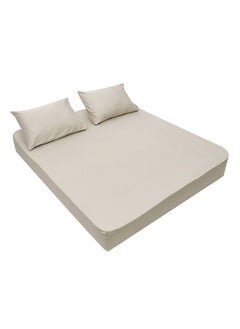 اشتري MEHALLA Fitted Sheet Set - Square Sateen  - Queen Light Grey في مصر