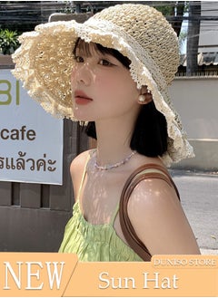 اشتري Women's Foldable Sun Straw Hat Big Bowknot Summer Hollow out Straw Hat Wide Brim Roll Up Beach Cap UV Protection UPF50+ for Vacation Outdoor Activities في الامارات