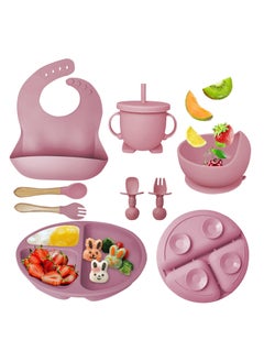 Buy Baby Feeding Set 8 Piece, Baby Led Weaning Utensils Set Includes Suction Bowl and Plate, Baby Spoon and Fork, Sippy Cup with Straw and Lid, Baby Feeding Supplies in Saudi Arabia