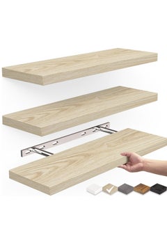 Buy Rustic Wood Floating Shelves, Wall Mounted, Set of 3, 16 Inch, 22 lbs Capacity - For Bathroom, Bedroom, Living Room, Kitchen Storage and Decor in Saudi Arabia