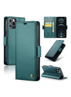 Buy Flip Wallet Case For Apple iPhone 12 Pro Max, [RFID Blocking] PU Leather Wallet Flip Folio Case with Card Holder Kickstand Shockproof Phone Cover (Green) in UAE