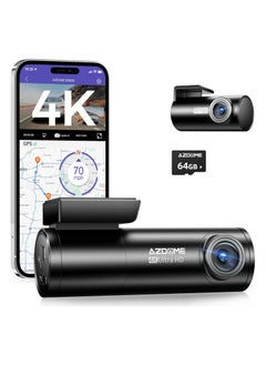 Buy 4K Front+ Rear Dash Cam M300S with WiFi, 170° Dash Cam Front and Rear GPS Voice Control WDR Night Vision G-Sensor 24H Parking Monitor, 64GB SD Card included in UAE