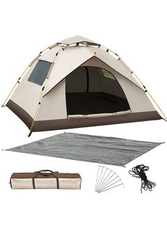 Buy Instant Pop Up Tents for Camping, 3-4 Person Camping Tent Automatic 60s Setup Dome Tent, 2 in 1 Double-Layer Waterproof Family Tent for Hiking Backpacking with Damp-Proof Mat in Saudi Arabia