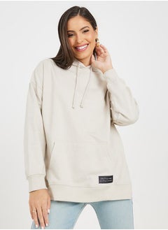 Buy Oversized Longline Hoodie with Badge & Side Slit in Saudi Arabia