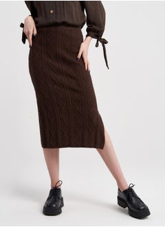 Buy Women's Cable Knit Midi Skirt - Brown in UAE