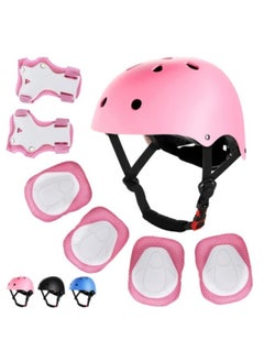 اشتري Roller Skating Protective Gear Children's Helmet Set of Riding Elbow Wristband Skateboard Skates Balance Bike Helmet Knee Pads Pink في الامارات