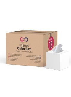 Buy 2 Ply Facial Tissue 1200 Sheets in Cube Boxes - Contains 12 Box of 100 Premium Quality Soft and Absorbent Tissues in UAE