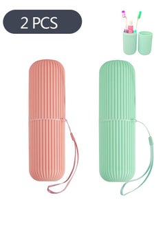 Buy 2Pcs Travel Toothbrush and Toothpaste Cup Holder, Portable Toothbrush Case for Storage Toothbrushes and Toothpaste, Toothbrush Case Box Holder Container for Camping Bathroom School Trip (Pink Green) in Saudi Arabia