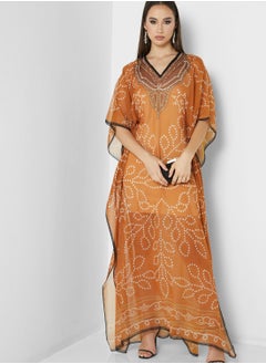 Buy Printed Lace Detail Kaftan in UAE