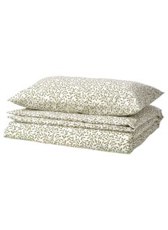 Buy Duvet cover and pillowcase, white/green, 150x200/50x80 cm in Saudi Arabia