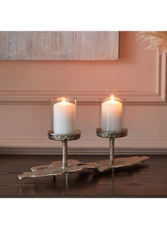 Buy Chloe Aluminium Foil Textured Candleholder with Glass 43 x 15 x 12 cm in UAE