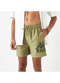 Buy Kappa Logo Print Swim Shorts with Drawstring Closure and Pockets in UAE