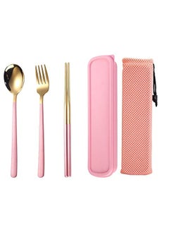 اشتري Travel Cutlery Set, Stainless Steel Cutlery Set Portable Camp Reusable Flatware Pinkware,Include Fork Spoon Chopsticks with Case for Hiking Traveling Camping or School Lunch في الامارات