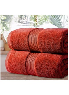 Buy Pioneer Set Of 2 Supersoft Highly Absorbent Lightweight 550Gsm 70 X 140 Cm Bath Towel Red in UAE