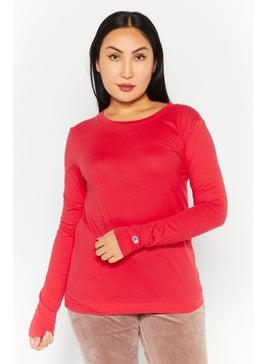 Buy Women Sportswear Fit Long Sleeve Training Tops, Red in UAE