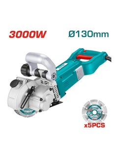 Buy Super Total 3000W Wall Chaser - 130mm Cutting Machine for Brick, Granite, Marble, Concrete with Infrared Sighting | Adjustable Slotting Machine | Includes Case, 5 Discs, Water Pump & More in UAE