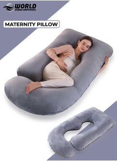 Buy U-shaped Full Body Pregnancy Pillow, Support for Sleeping Comfort with Legs, Back, Neck, Shoulders, Hips, and Belly Relief for Pregnant Women, 57-inch Maternity Pillow with Removable Grey Cover in UAE