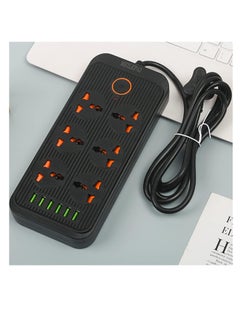 Buy Tycom Power Strip Surge Protector with USB- Extension Cord Flat Plug with Widely 6 AC Outlet and 6 USB, Small Desktop Station with 6 ft Power Cord, Compact Socket (A07 Black) in UAE