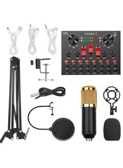 Buy Professional Condenser Microphone With V8S Live Sound Card And Studio Recording Broadcasting Set Black/Gold in UAE