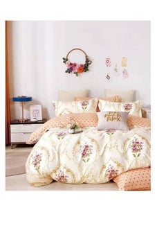 Buy Comforters 6pcs Vintage Quilted Bedding Set, Includes 1 fixed Quilt, 1 Fitted Sheet, And 4 Pillowcases,  Floral Design in UAE