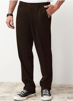 Buy Brown Pleated Classic Baggy Fit Fabric Trousers TMNSS24PL00024 in Egypt