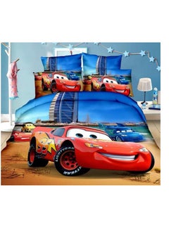 Buy Nordic Single size Bedding Set Luxury Bed Sheets for Children with fixed Quilt Soft cotton Comforter sets classic car in UAE