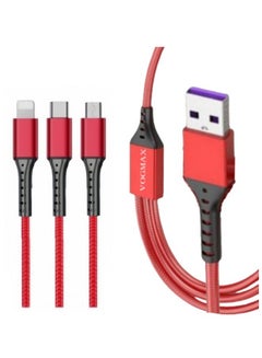 Buy 3-in-1 USB 66W mobile phone charging cable 5A Fast charging cable 1.2M red in Saudi Arabia