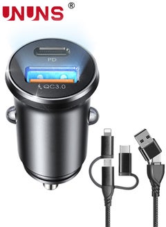 Buy Safety Certified iPhone 15 Car Charger,48W Fast Charging,Cigarette Lighter USB Charger,All Metal Car Charger With 2-in-1 USB C And Lightning Cable For iPhone 15 Pro Max Plus 14 13 12 Mini in UAE