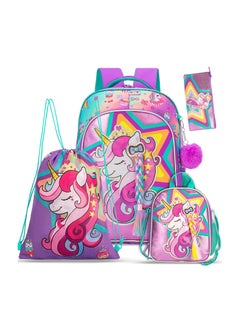 اشتري Eazy Kids - 18" Set of 4 School Bag Lunch Bag Activity Bag & Pencil Case Unicorn-Pink في الامارات