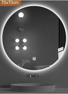 Buy Round Bathroom Mirror with Backlit LED lights Wall Mounted Mirror LED Bathroom Mirror Dimmable Color Changing with Touch Switch Framless 70CM in Saudi Arabia