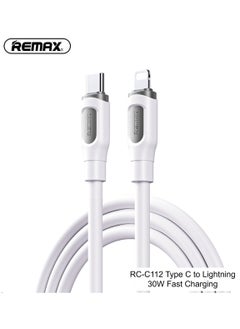 اشتري كابل شحن وبيانات من النوع C إلى Lightning من سلسلة Ruinay RC-C112، 1 متر، USB C، شحن سريع بقوة 30 وات، أبيض، لهاتف iPhone 14 13 12 11 X Xs Pro، Pro Max، Plus، iPad في السعودية