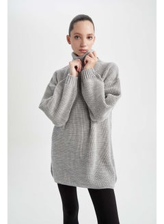 Buy Woman Oversize Fit Turtle Neck Long Sleeve Tricot Pullover in Egypt